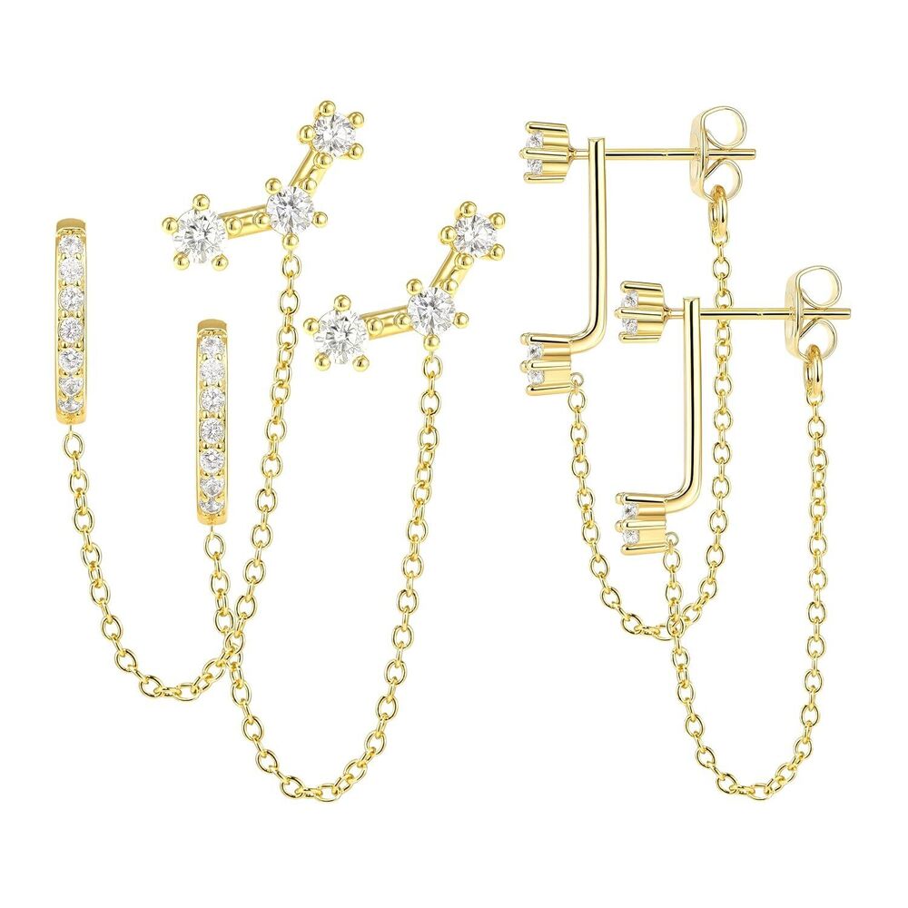 Gold Chain Earrings for Women Stud Huggie Hoop Jacket Dangle Earrings, Double